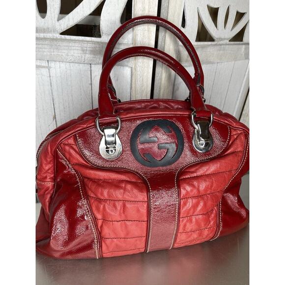 Gucci Snow Glam Boston Top Handle Bag Y2K Patent Red Leather - Picture 1 of 16